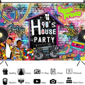 Aumeko 90's House Party Backdrop Hip Pop 90's Birthday Graffiti Wall Retro Radio Roller Skates Background Fresh Prince 90s Theme Backdrop 90s Party Decorations