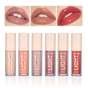 cahiuyoa light lipgloss 6pcs lip gloss set,nude pink lip gloss kit shine glossy and moisturizing,lip plumping lip gloss pack bulk liquid lipstick for women girls-set b