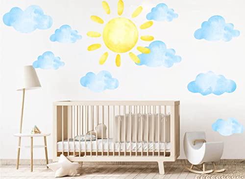 Large Sun and Clouds Wall Decals Clouds Wall Stickers Sun Wall Decals Peel and Stick Kid Removable Wall Stickers Kids Nursery Bedroom Decor