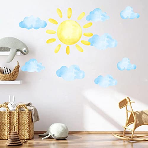 Large Sun and Clouds Wall Decals Clouds Wall Stickers Sun Wall Decals Peel and Stick Kid Removable Wall Stickers Kids Nursery Bedroom Decor