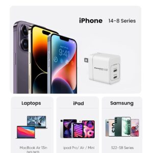 PowerLot USB C Charger, GaN III 35W Dual USB C Wall Charger, PPS Super Fast Charging Block with Foldable Plug for iPhone 15 14 13 12 11, Samsung S23 S22 S21, Pixel 7 6 Pro, MacBook Air, iPad, iWatch