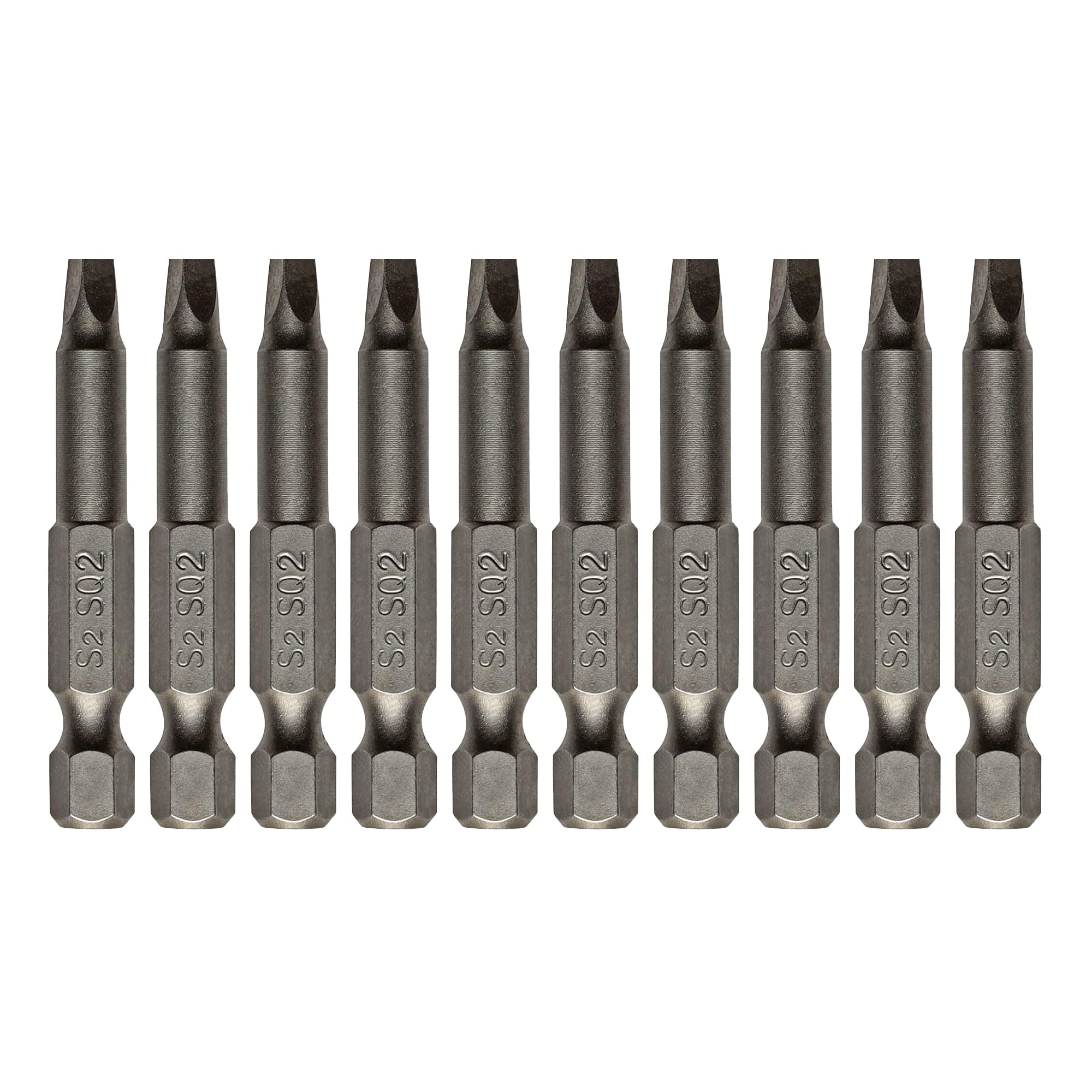 VESTTIO Square Head SQ2 Screwdriver Bit Set 10PCS 1/4 Inch Hex Shank 2 Inch/50 mm Length S2 Steel with Magnetic for Power Screwdriver Drill Impact Driver