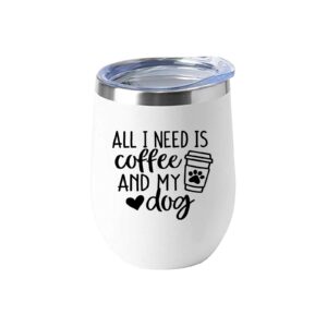 yipaidel all i need is coffee and my dog tribal 12 oz wine tumbler with lid stemless double wall vacuum travel mugs stainless steel coffee cup for cold hot drinks wine coffee cocktails beer