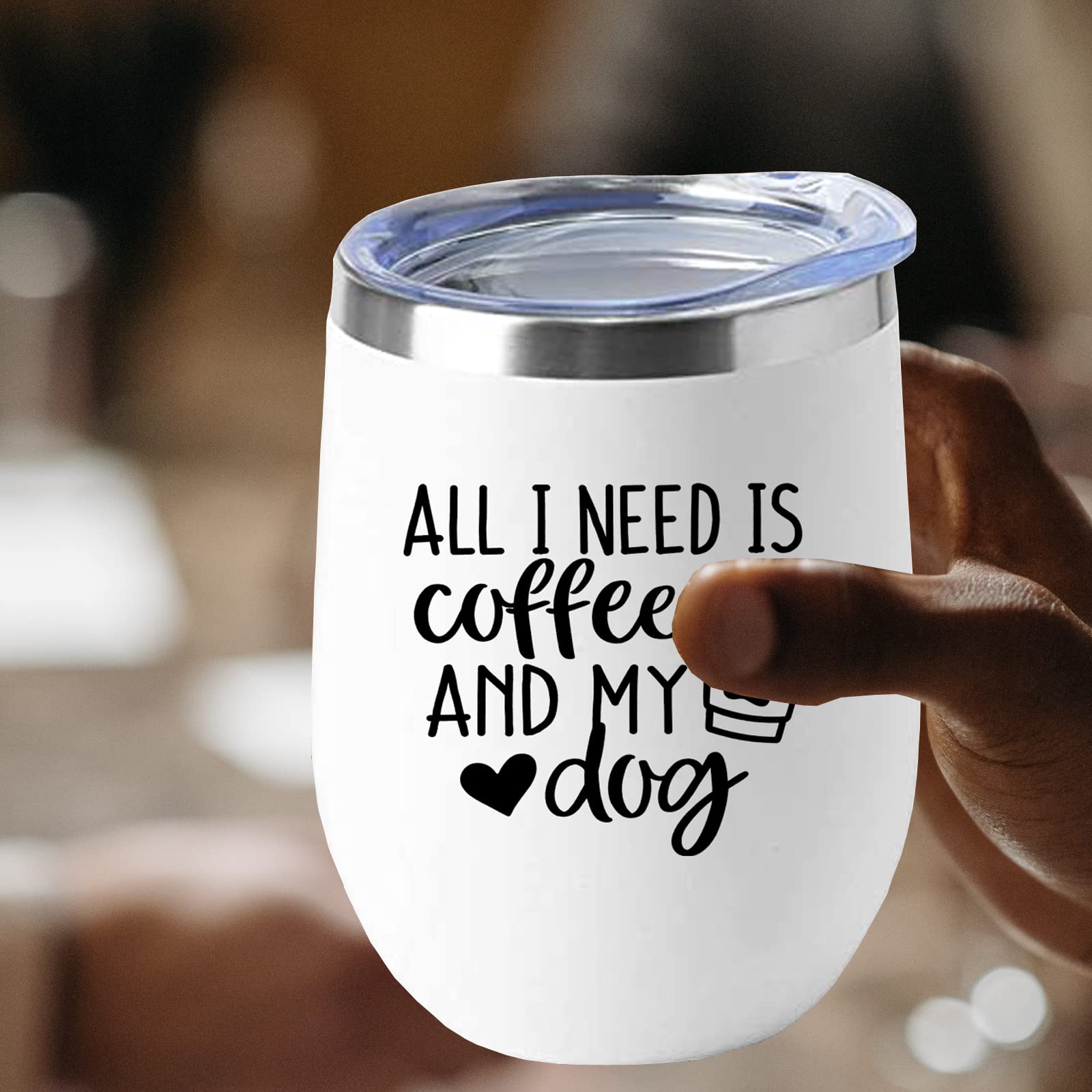 Yipaidel All I Need Is Coffee and My Dog Tribal 12 OZ Wine Tumbler with Lid Stemless Double Wall Vacuum Travel Mugs stainless steel Coffee Cup for Cold Hot Drinks Wine Coffee Cocktails Beer