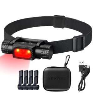 jexree headlamp rechargeable 1500 lumen led usb rechargeable headlight w/red light ip65 waterproof head lamp with bright flashlight beam for hiking & outdoor camping gear, black
