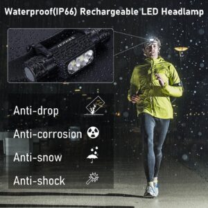 Jexree Headlamp Rechargeable 1500 Lumen LED USB Rechargeable Headlight w/Red Light IP65 Waterproof Head Lamp with Bright Flashlight Beam for Hiking & Outdoor Camping Gear, Black