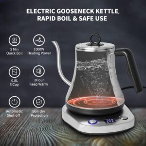 Sparkfire Gooseneck Electric Kettle, Pour Over Kettle for Coffee Tea Brewing, Electric Kettle with 6 Temp Presets, Full Stainless Steel Inner, Automatic Shut Off, Temperature Holding, 1000 Watt, 0.8L