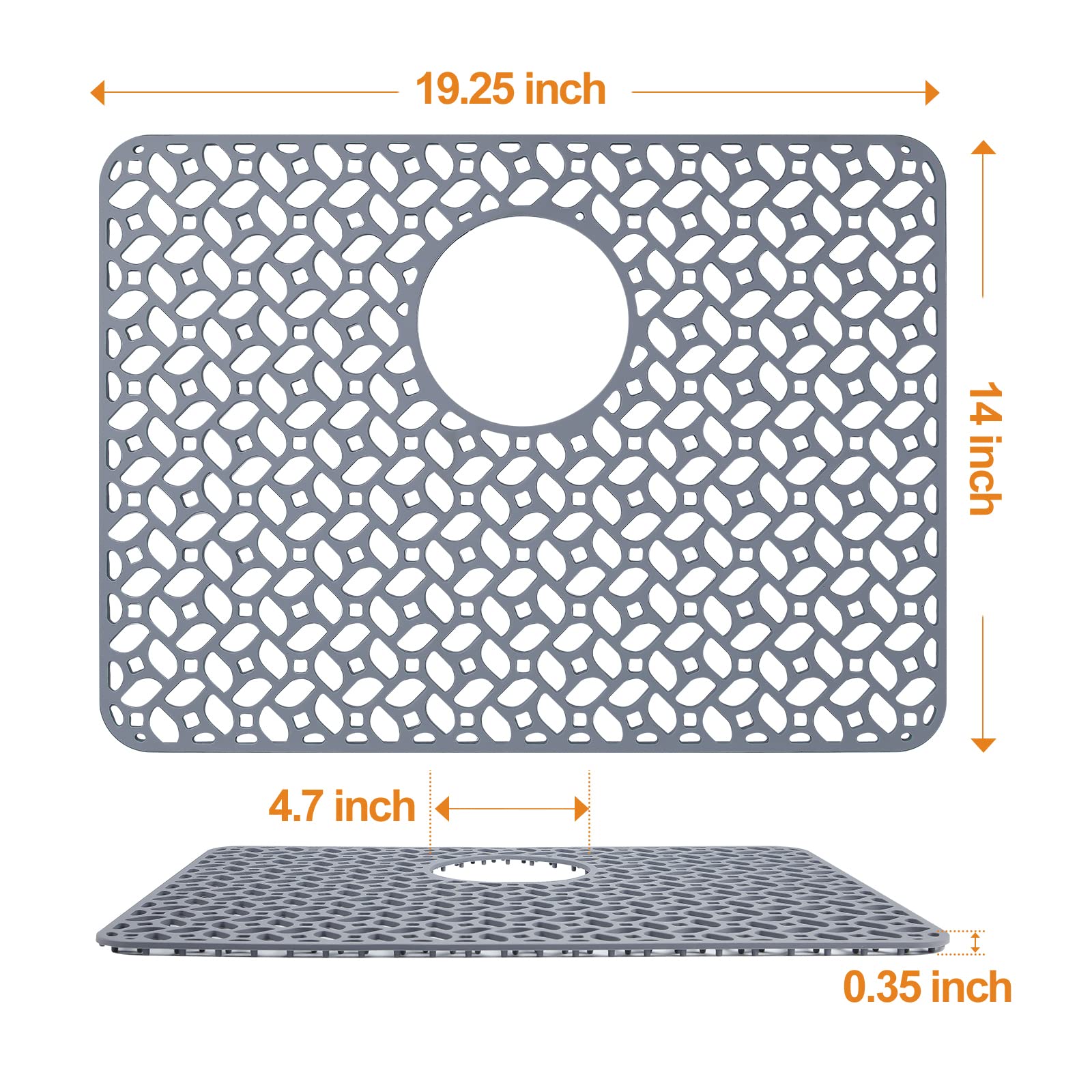 JUSTOGO Silicone Sink Protector, Rear Drain Kitchen sink mat Grid Accessory, 1 PCS Grey Non-slip Heat Resistant sink mats for Bottom of Farmhouse Stainless Steel Porcelain Sink (19.25 ''x 14 '')