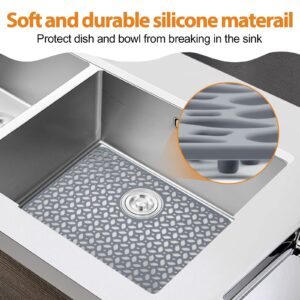 JUSTOGO Silicone Sink Protector, Rear Drain Kitchen sink mat Grid Accessory, 1 PCS Grey Non-slip Heat Resistant sink mats for Bottom of Farmhouse Stainless Steel Porcelain Sink (19.25 ''x 14 '')