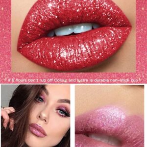 Easilydays Halloween Diamond Shiny Matte Lipstick, Gothic Glitter Liquid Lip Gloss, Sparkling High Pigment Waterproof Long Lasting Lipsticks, Bold Shimmer Lip Glaze Lips for Masquerade, Cosplay, Christmas Makeup (#12)