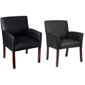 boss office products reception and guest box arm chairs with mahogany finish in black