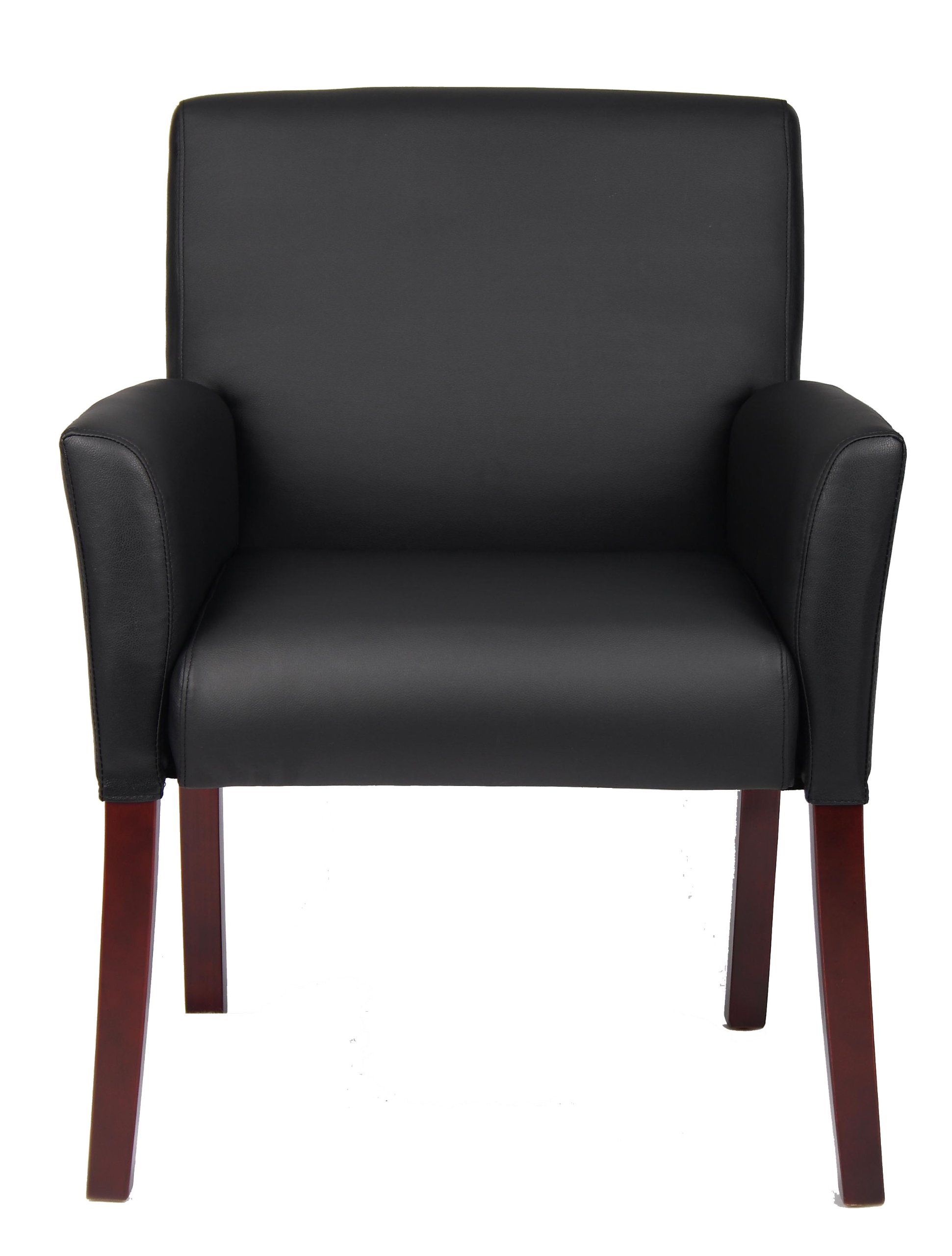 Boss Office Products Reception and Guest Box Arm Chairs with Mahogany Finish in Black