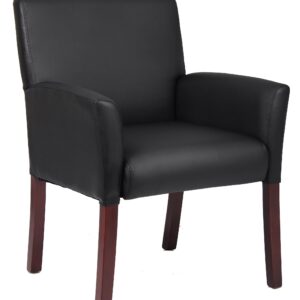 Boss Office Products Reception and Guest Box Arm Chairs with Mahogany Finish in Black