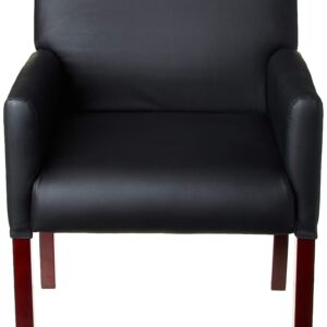 Boss Office Products Reception and Guest Box Arm Chairs with Mahogany Finish in Black