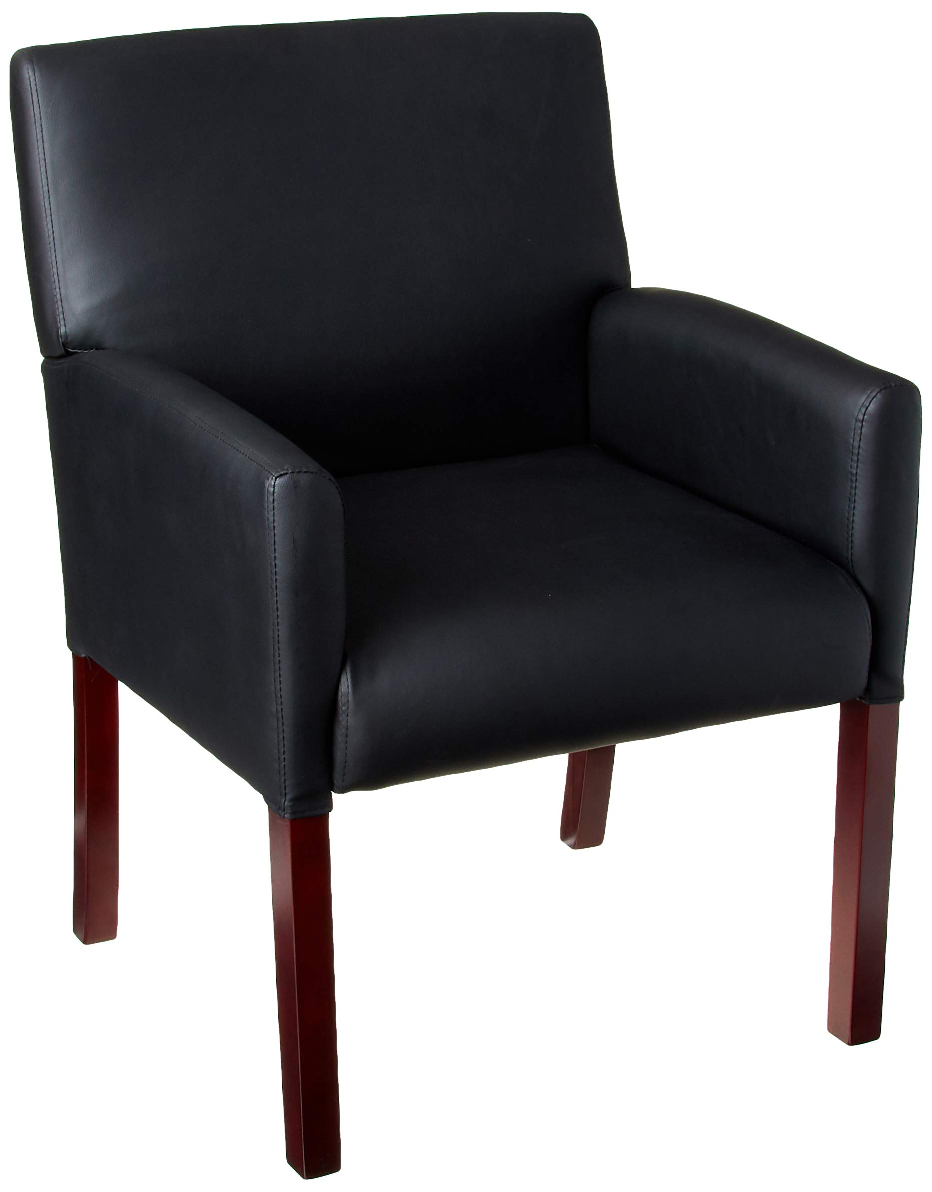 Boss Office Products Reception and Guest Box Arm Chairs with Mahogany Finish in Black