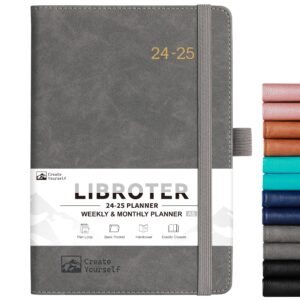 2024-2025 planner - planner 2024-2025, 2024-2025 weekly monthly planner, july 2024 - june 2025, 5.7'' x 8.4'', thick paper, leather cover, pen holder, back pocket, perfect daily organizer - grey