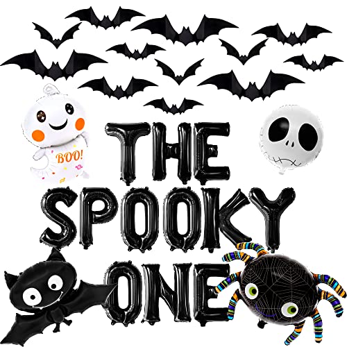 KatchOn, The Spooky One Balloons Set - Large, Pack of 28 | The Spooky One Birthday Decorations Boy | Scary Halloween Foil Balloons with 3D Black Halloween Bat Stickers | Halloween Birthday Decorations