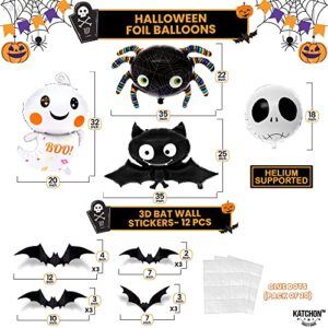 KatchOn, The Spooky One Balloons Set - Large, Pack of 28 | The Spooky One Birthday Decorations Boy | Scary Halloween Foil Balloons with 3D Black Halloween Bat Stickers | Halloween Birthday Decorations