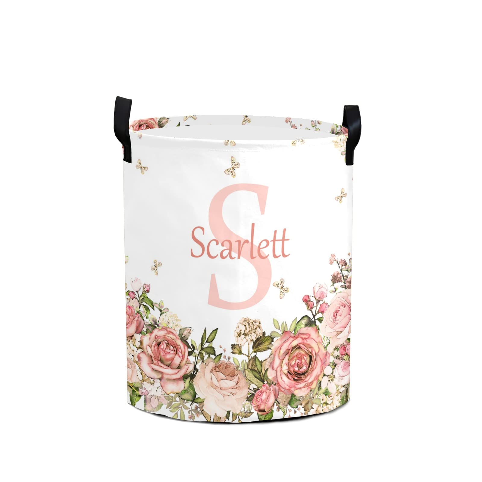 Personalized Kids Collapsible Laundry Hamper Custom Foldable Baby Girls Laundry Basket with Names Custoized Nursery Hamper for Girls Pink Floral