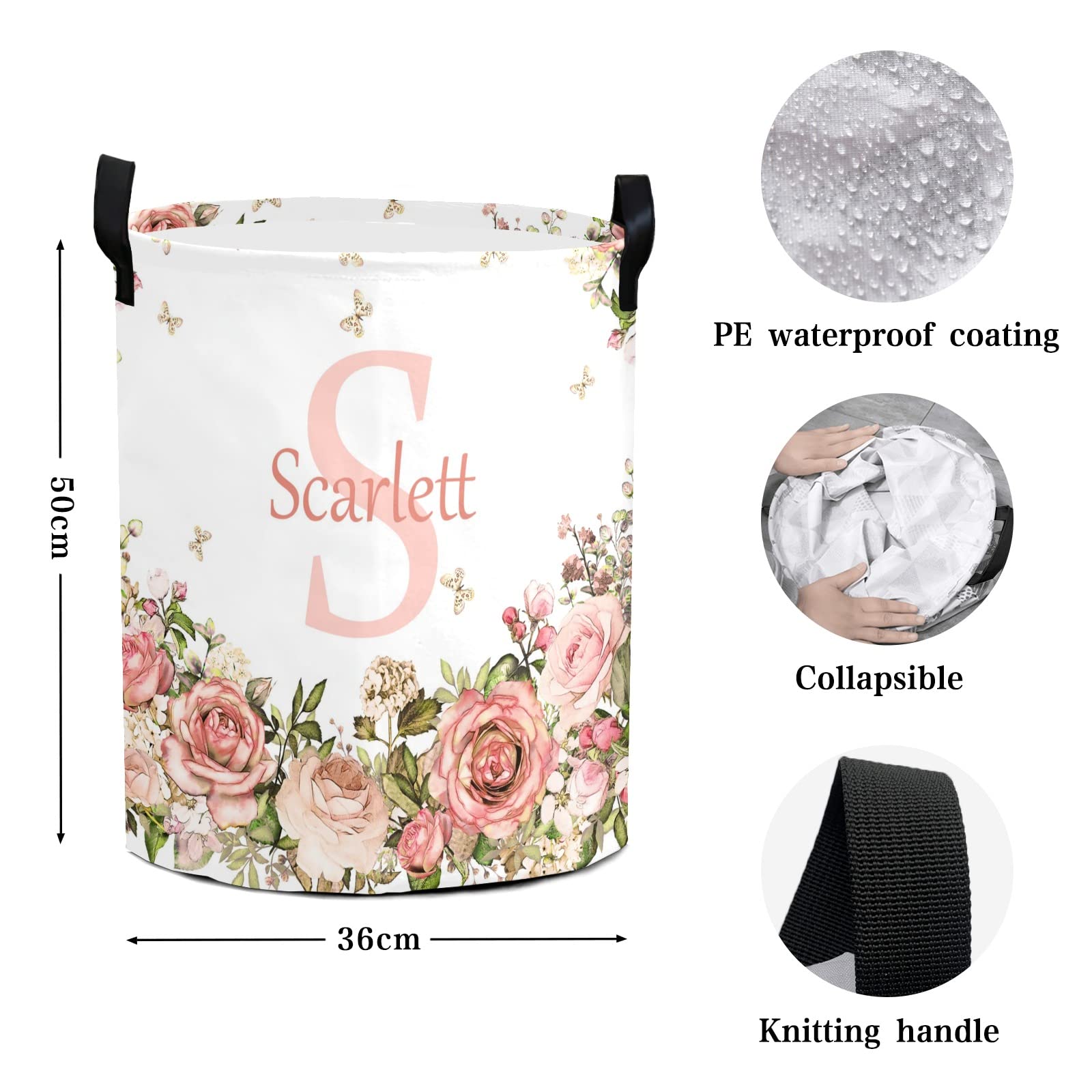 Personalized Kids Collapsible Laundry Hamper Custom Foldable Baby Girls Laundry Basket with Names Custoized Nursery Hamper for Girls Pink Floral