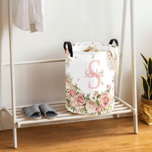 Personalized Kids Collapsible Laundry Hamper Custom Foldable Baby Girls Laundry Basket with Names Custoized Nursery Hamper for Girls Pink Floral