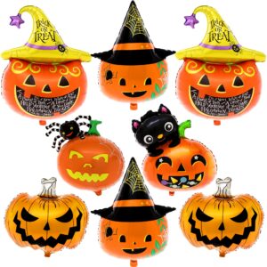 katchon, huge halloween pumpkin balloons set - 34 inch, pack of 8 | pumpkin halloween balloons for halloween birthday party decorations | halloween mylar balloons for halloween party decorations