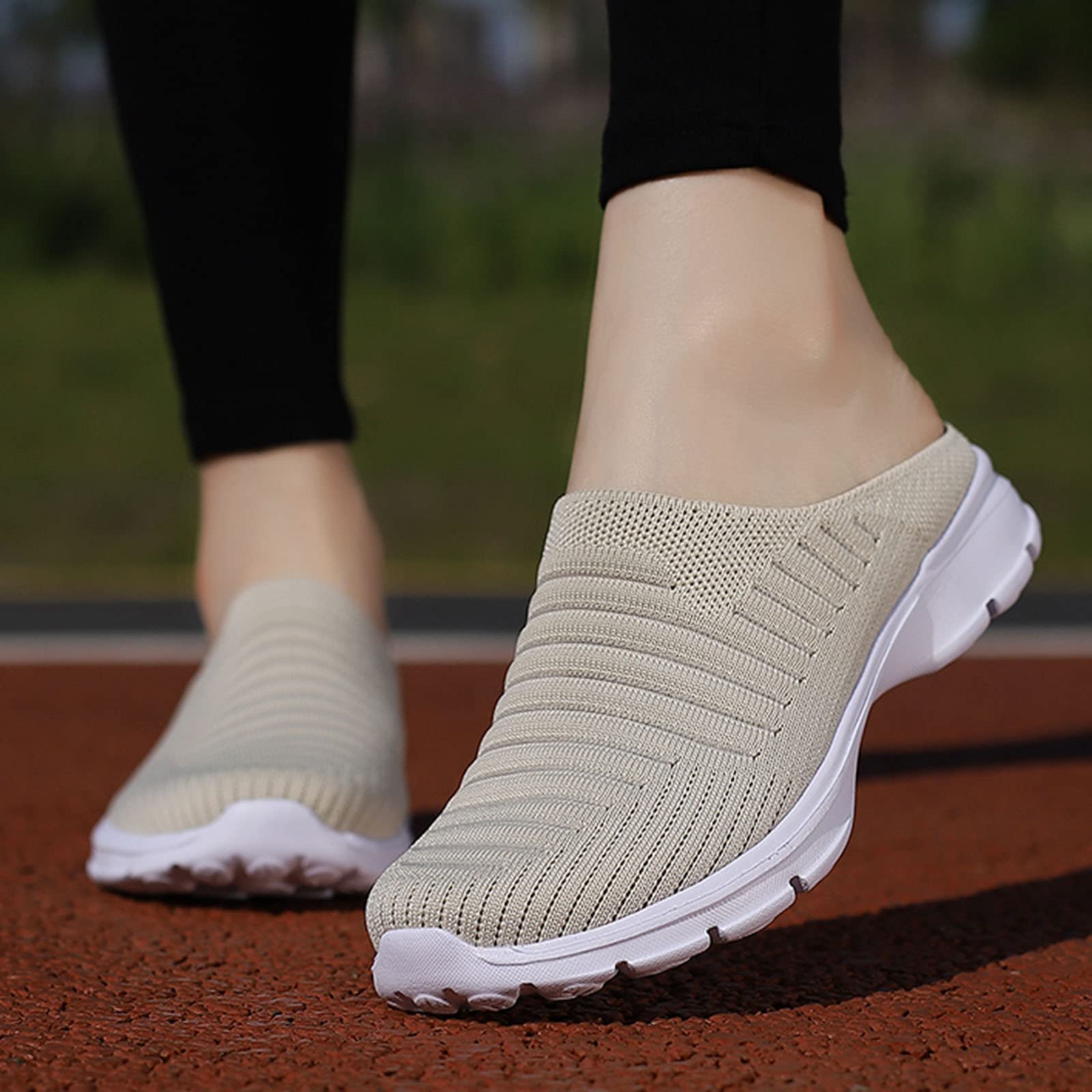 MLAGJSS Comfortable Driving Shoes, Women's Sneakers Slip On Walking Shoes Round Toe Comfort Athletic Running Shoes Gift Beige