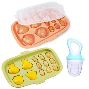 baby food freezer trays - food storage containers with with lids, silicone food molds trays for homemade baby food, breast milk, vegetable, juice & fruit purees, 2 pack (orange/green)