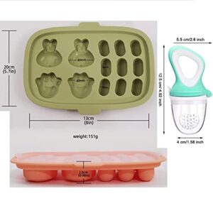 Baby Food Freezer Trays - Food Storage Containers with with Lids, Silicone Food Molds Trays for Homemade Baby Food, Breast Milk, Vegetable, Juice & Fruit Purees, 2 Pack (Orange/Green)