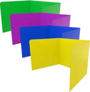 20 pack assorted colors plastic classroom privacy shields for student desks, privacy folders for students & desk dividers, teacher supplies, classroom must haves - easy to wipe down, 45.35" x 13.5"