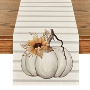 artoid mode stripes pumpkin sunflower leaves fall table runner, seasonal autumn kitchen dining table decoration for outdoor home party 13x72 inch