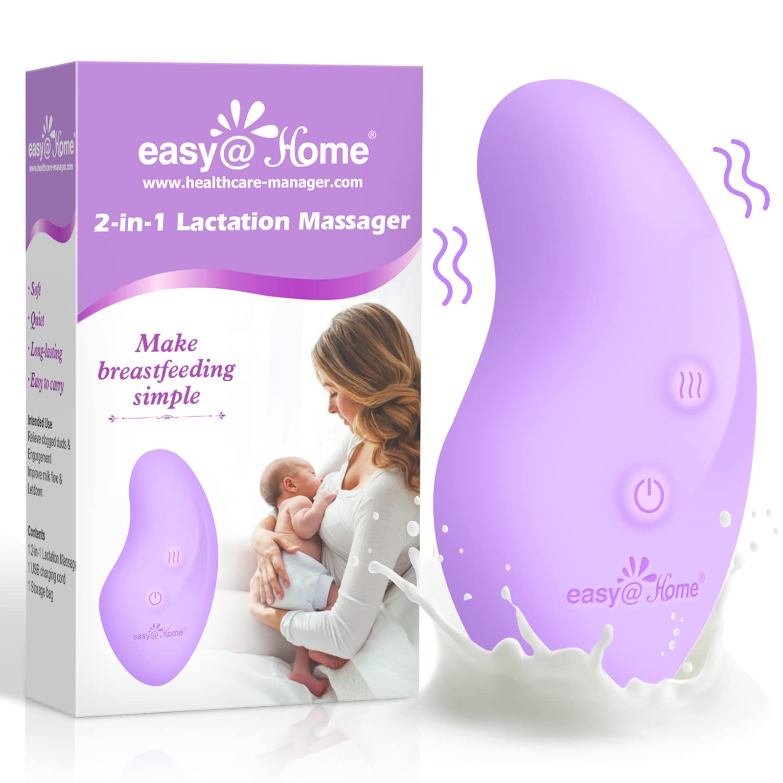 Easy@Home Lactation Massager for Breastfeeding: 2-in-1 Nursing Baby Pump Mom Breast Support | Warming Sore Tenderness Relief Nipple Massage | Postpartum Essential | Improves Breastmilk Flow EHL038