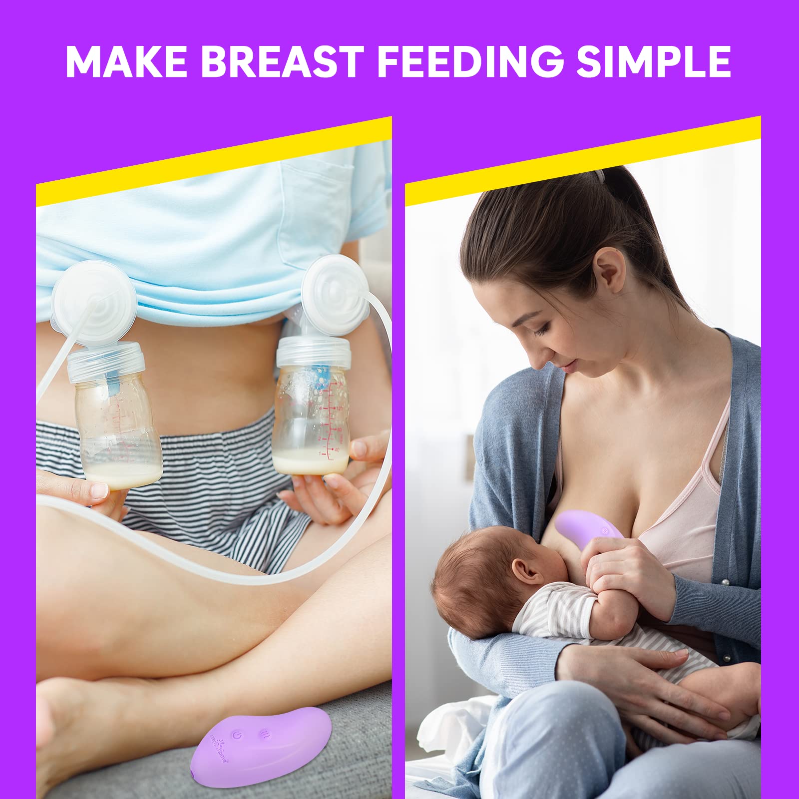 Easy@Home Lactation Massager for Breastfeeding: 2-in-1 Nursing Baby Pump Mom Breast Support | Warming Sore Tenderness Relief Nipple Massage | Postpartum Essential | Improves Breastmilk Flow EHL038