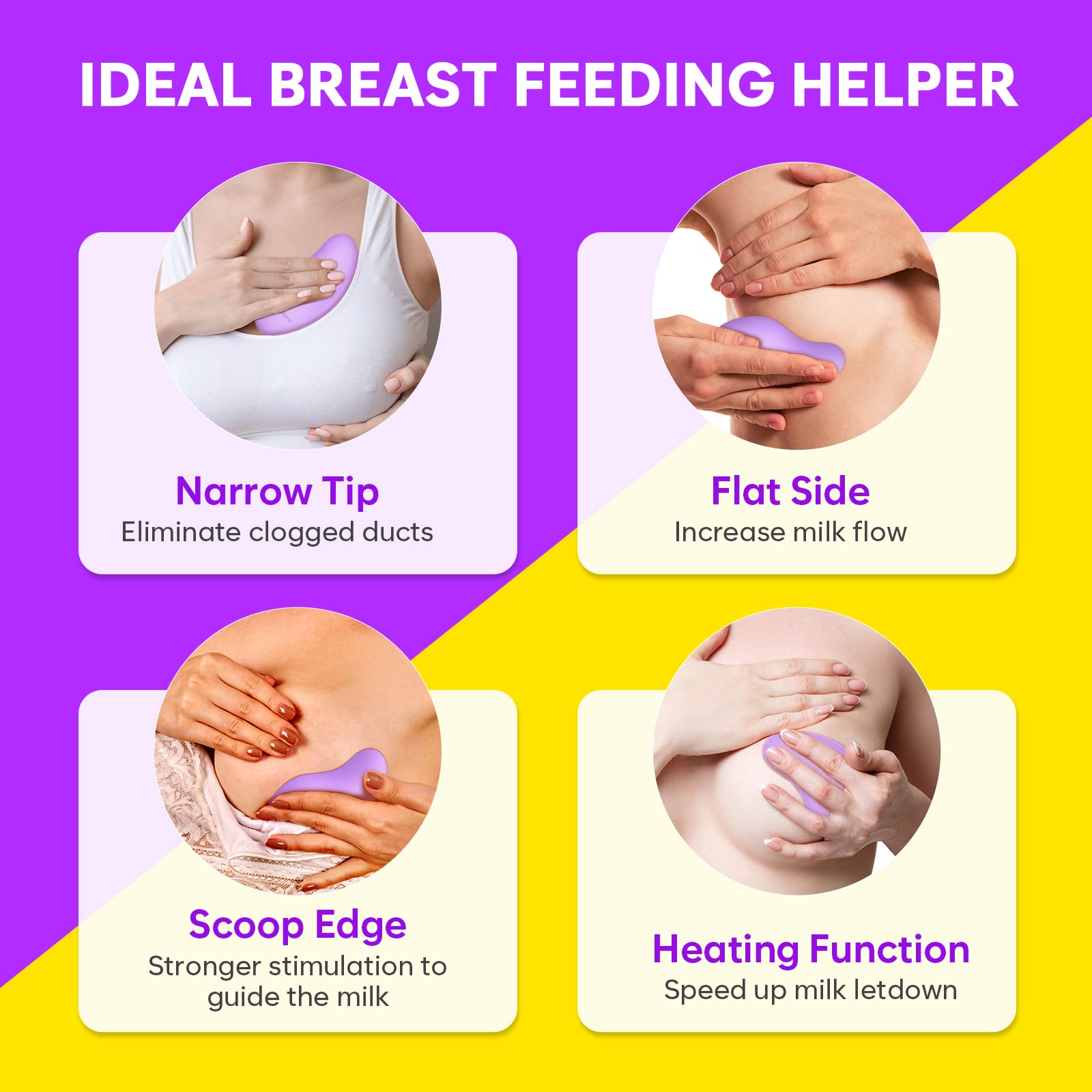 Easy@Home Lactation Massager for Breastfeeding: 2-in-1 Nursing Baby Pump Mom Breast Support | Warming Sore Tenderness Relief Nipple Massage | Postpartum Essential | Improves Breastmilk Flow EHL038