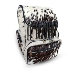 cowhide backpack hair on fur leather diaper backpack rucksack / knapsack travel shoulder bag / cow skin baby bags (black and white), 9'' d x 10.5'' w x 15'' h (frill-20901)