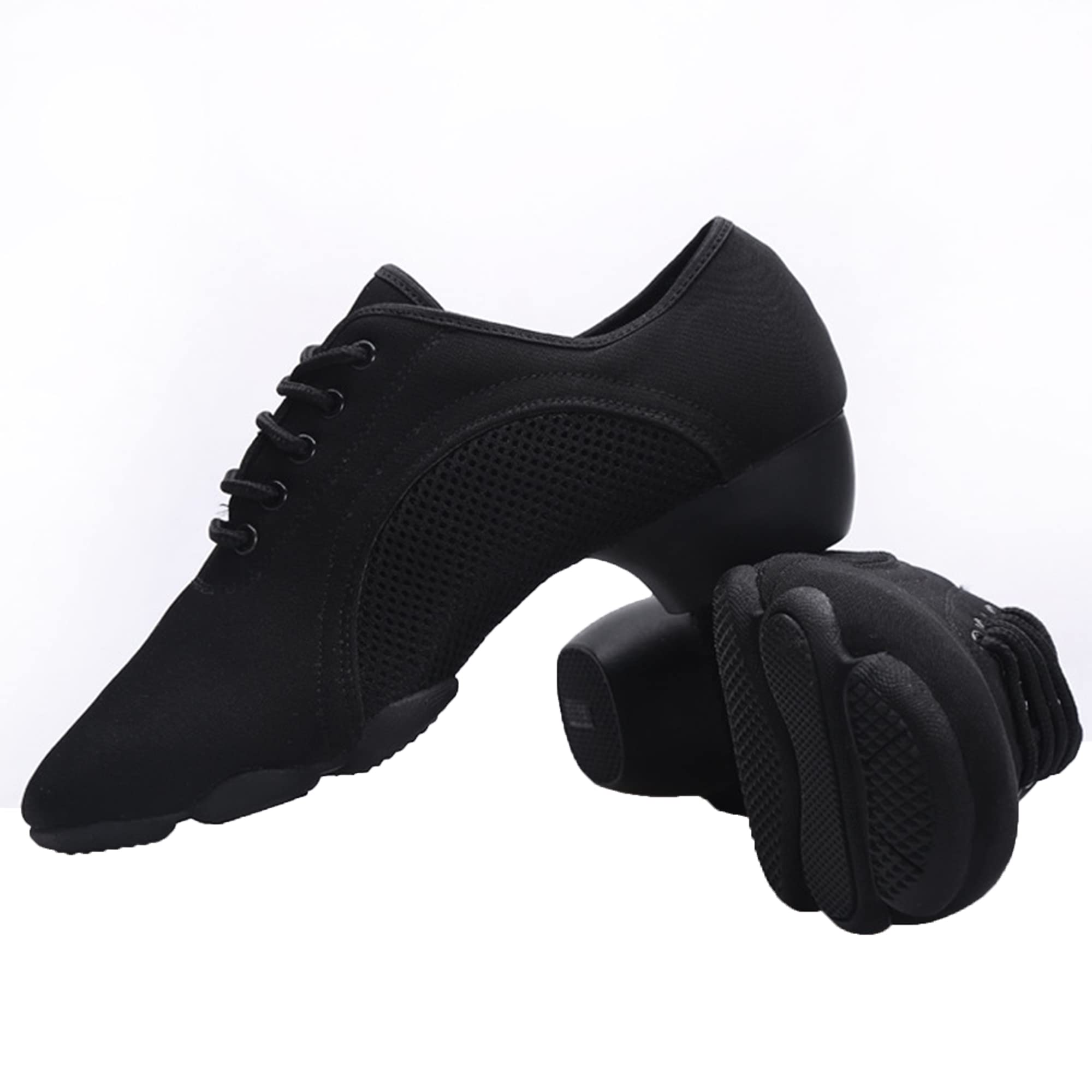 Women's Latin Dance Shoes Professional Outdoor Rubber Sole Dance Shoes Split Sole Comfortable,Black,9