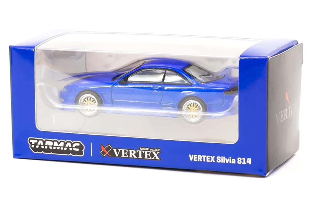 Vertex Silvia S14 RHD (Right Hand Drive) Blue Metallic Global64 Series 1/64 Diecast Model Car by Tarmac Works T64G-018-BL