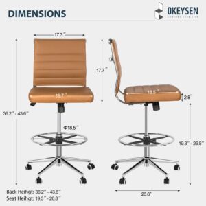 Okeysen Drafting Chair Armless Desk Stool, 400 LBS Ergonomic Fabric Tall Office Chair with Adjustable Foot Ring, Modern Standing Desk Chair with Ribbed Mid Back, Swivel Rolling Drafting Stool.