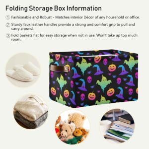Foldable Storage Basket, Cube Organizer Bins Pumpkin Skull Spider Witch Rainbow Halloween Cube Bag Dual Handles for Closet Shelf