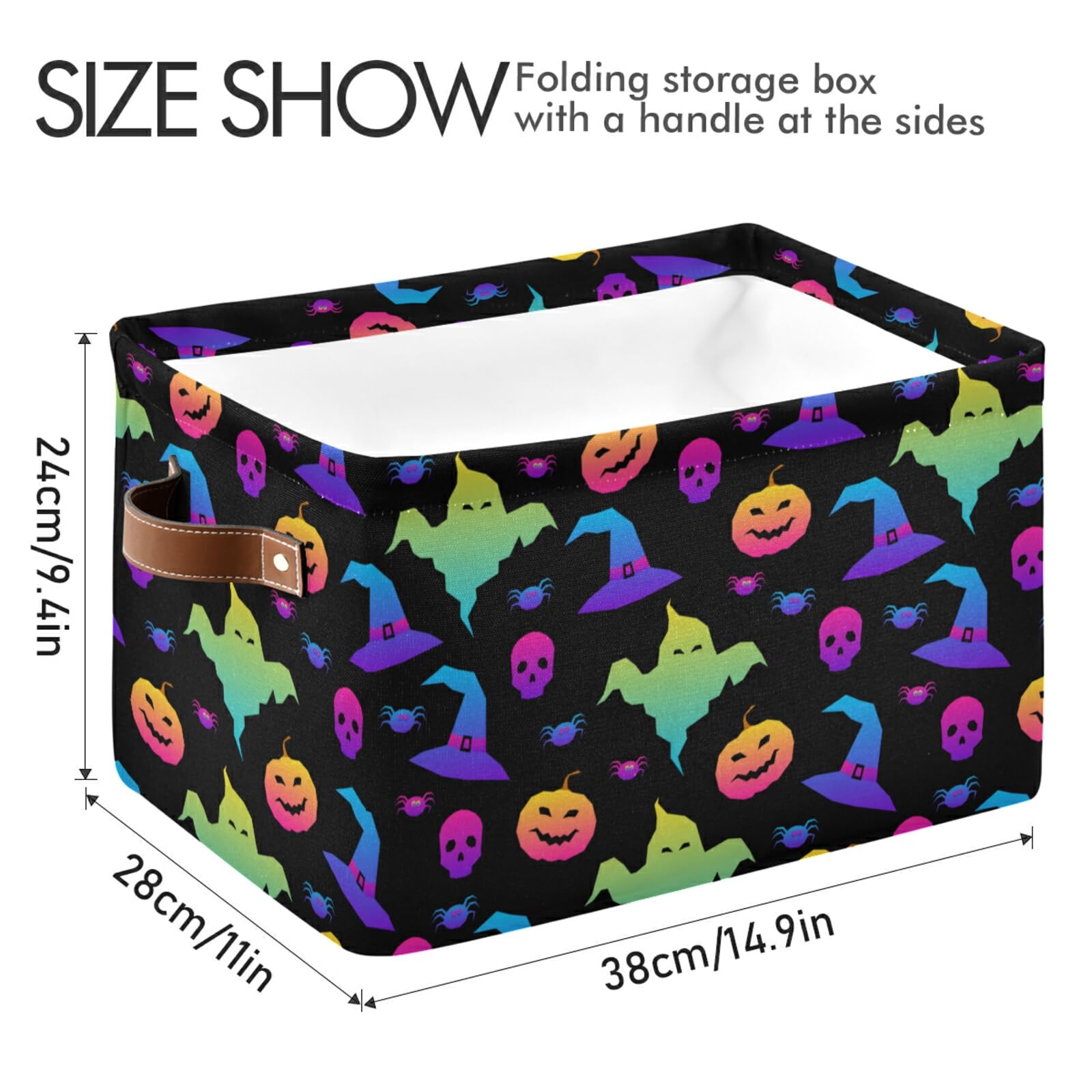 Foldable Storage Basket, Cube Organizer Bins Pumpkin Skull Spider Witch Rainbow Halloween Cube Bag Dual Handles for Closet Shelf