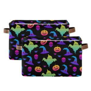 Foldable Storage Basket, Cube Organizer Bins Pumpkin Skull Spider Witch Rainbow Halloween Cube Bag Dual Handles for Closet Shelf