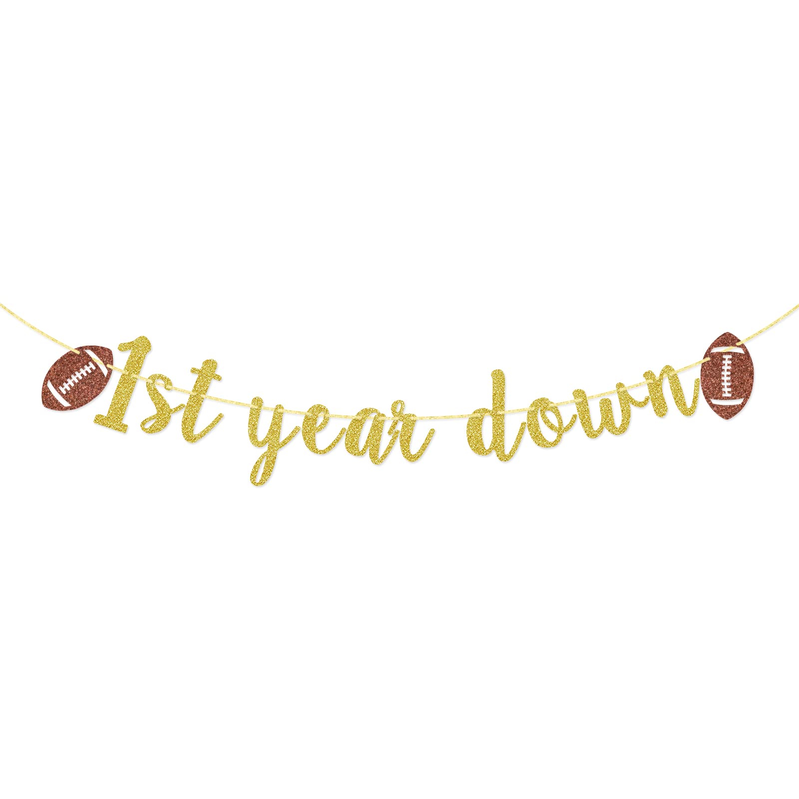 First Year Down Banner, Football 1st Birthday Banner, Football 1st Birthday Party Decor, Boy 1st Birthday Party Decor, Gold Glitter