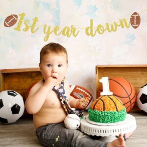 First Year Down Banner, Football 1st Birthday Banner, Football 1st Birthday Party Decor, Boy 1st Birthday Party Decor, Gold Glitter