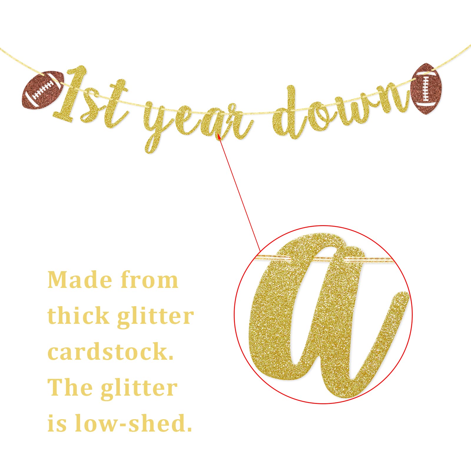 First Year Down Banner, Football 1st Birthday Banner, Football 1st Birthday Party Decor, Boy 1st Birthday Party Decor, Gold Glitter