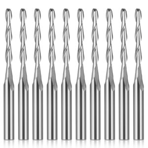 hqmaster cnc router bits 1/8" shank cnc bit end mill flat nose carbide endmill two flute spiral upcut milling cutter tool set for wood pvc mdf hardwood 10pcs (2.0mm)