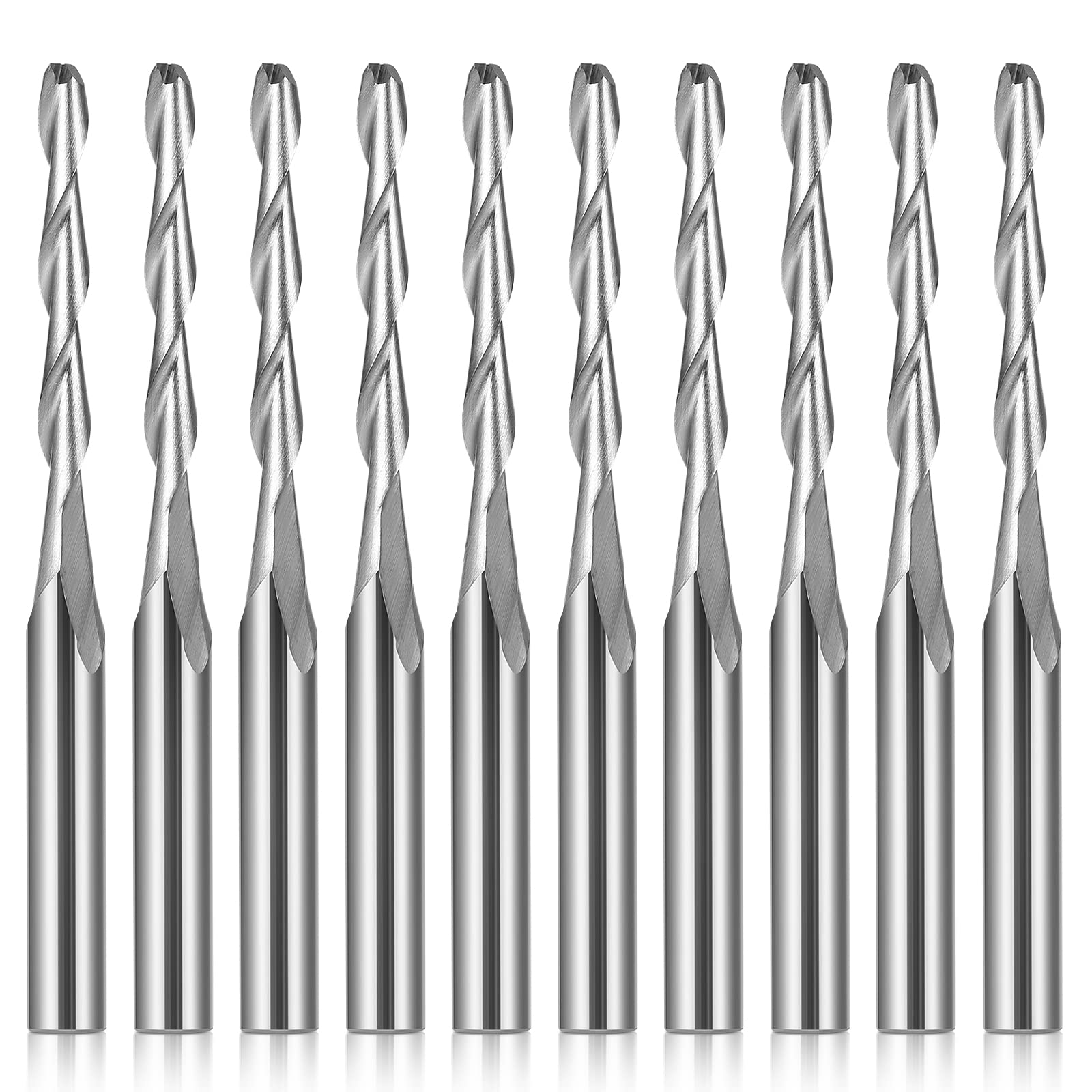 HQMaster CNC Router Bits 1/8" Shank CNC Bit End Mill Flat Nose Carbide Endmill Two Flute Spiral Upcut Milling Cutter Tool Set for Wood PVC MDF Hardwood 10Pcs (2.0mm)