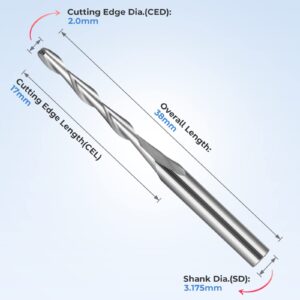 HQMaster CNC Router Bits 1/8" Shank CNC Bit End Mill Flat Nose Carbide Endmill Two Flute Spiral Upcut Milling Cutter Tool Set for Wood PVC MDF Hardwood 10Pcs (2.0mm)