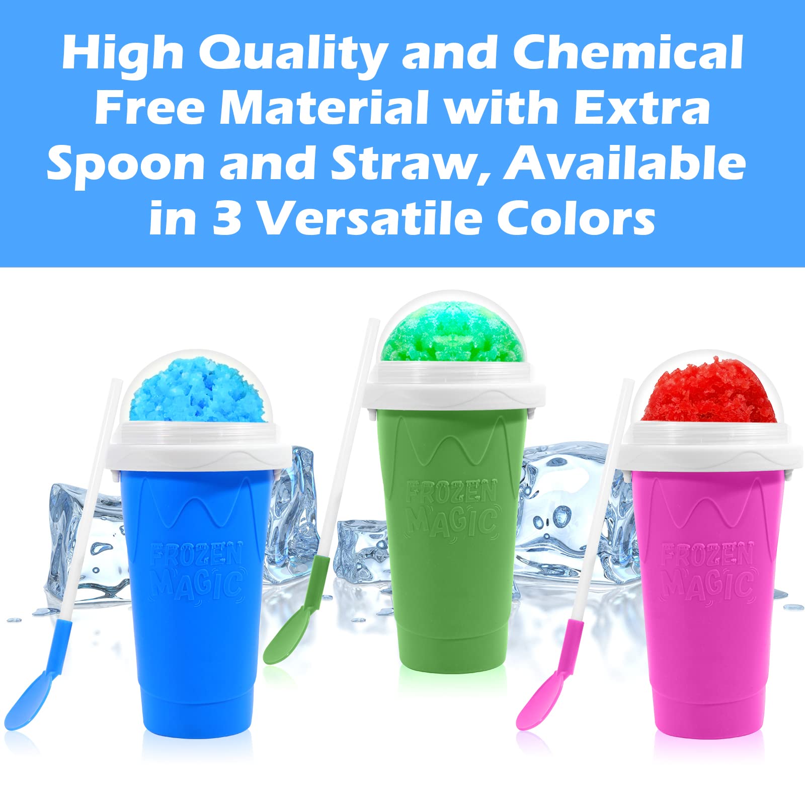 Ragnify Slushy Cup Slushie Maker Ice Cup Silica Cup Pinch Cup Summer Cooler Smoothies Cup Double Layer Squeeze Cup Slush Maker Cup Home DIY Smoothie Cup for Children and Adult (Blue)