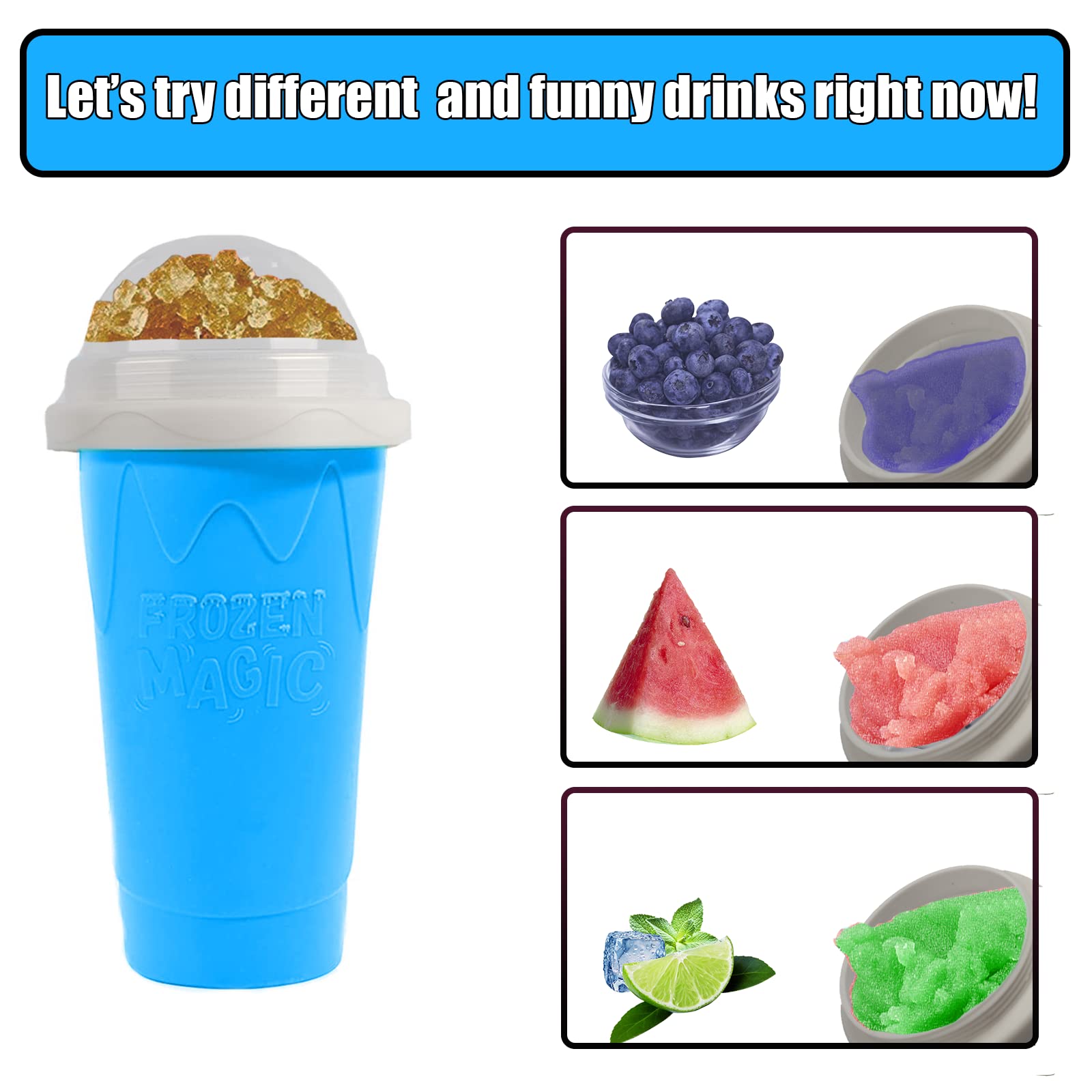 Ragnify Slushy Cup Slushie Maker Ice Cup Silica Cup Pinch Cup Summer Cooler Smoothies Cup Double Layer Squeeze Cup Slush Maker Cup Home DIY Smoothie Cup for Children and Adult (Blue)