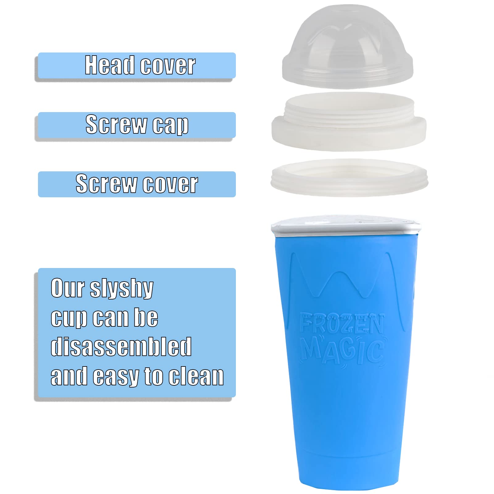 Ragnify Slushy Cup Slushie Maker Ice Cup Silica Cup Pinch Cup Summer Cooler Smoothies Cup Double Layer Squeeze Cup Slush Maker Cup Home DIY Smoothie Cup for Children and Adult (Blue)